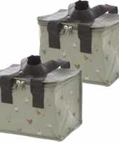 Set van 2x stuks kleine koeltassen voor lunch grijs met kippen print 16 x 21 x 14 cm 4 7 liter
